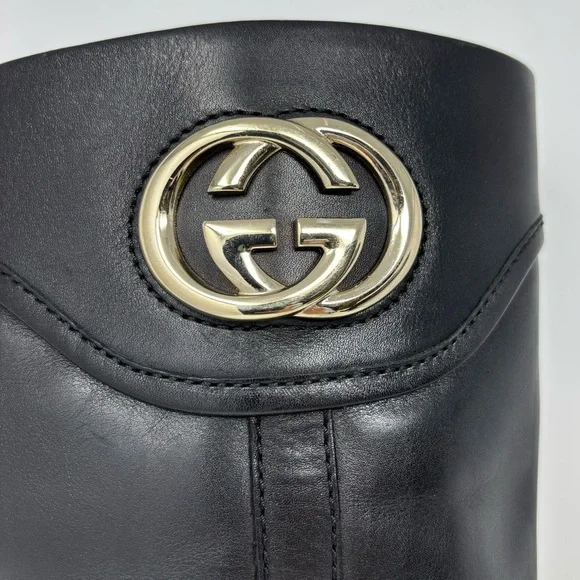 Gucci by Tom Ford GG Logo Black Leather Knee High Boots Size 8.5 Vintage - Picture 12 of 16